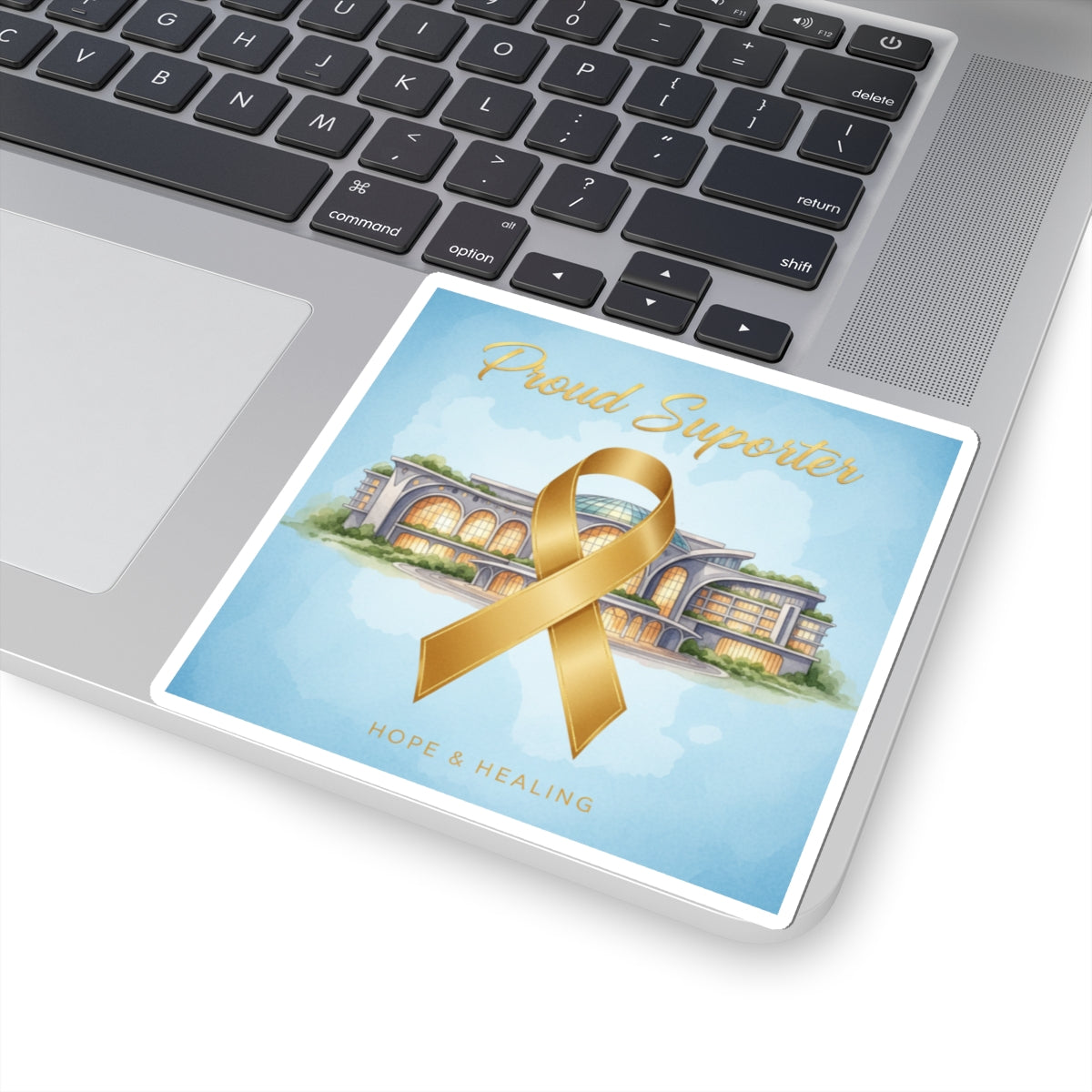Gold Awareness Ribbon Sticker — "Proud Supporter: Hope & Healing"