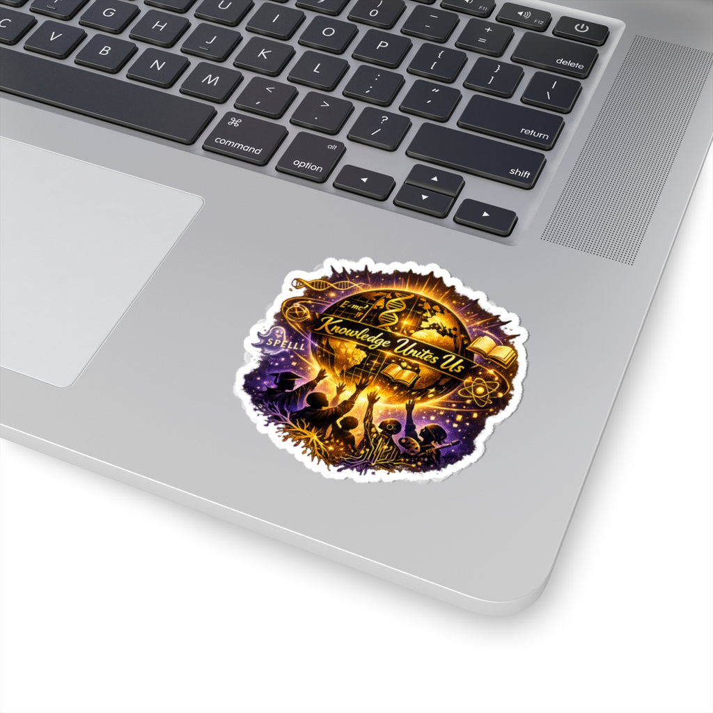 Knowledge Unites Us Sticker — Educational Globe Science & Magic Kiss-Cut Decal