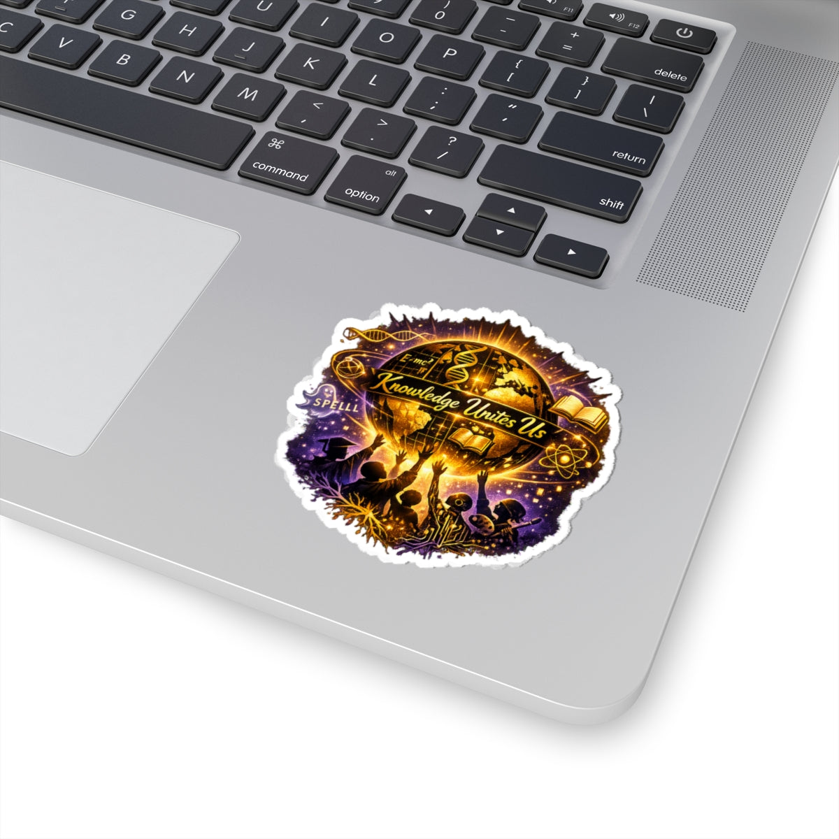 Knowledge Unites Us Sticker — Educational Globe Science & Magic Kiss-Cut Decal