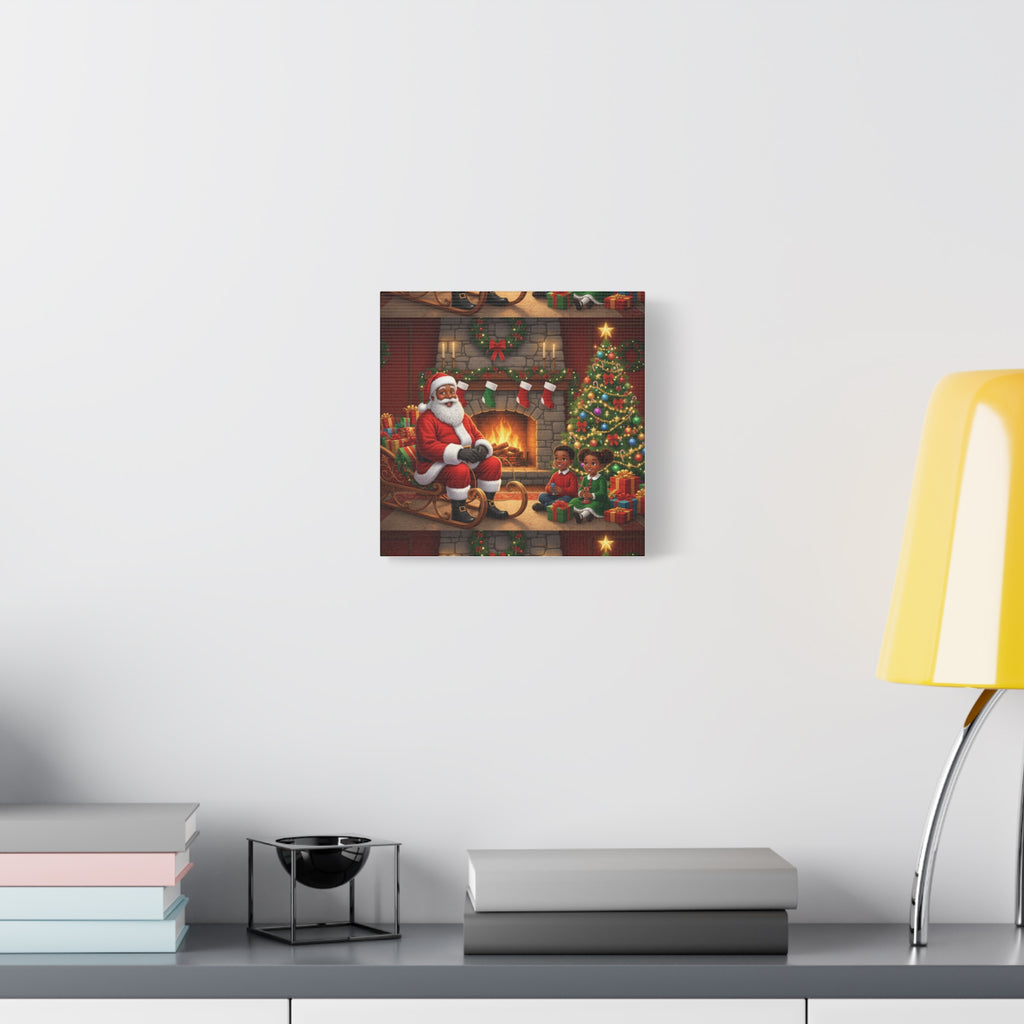 Christmas Santa Visit Canvas — Kids by the Fireplace Holiday Wall Art
