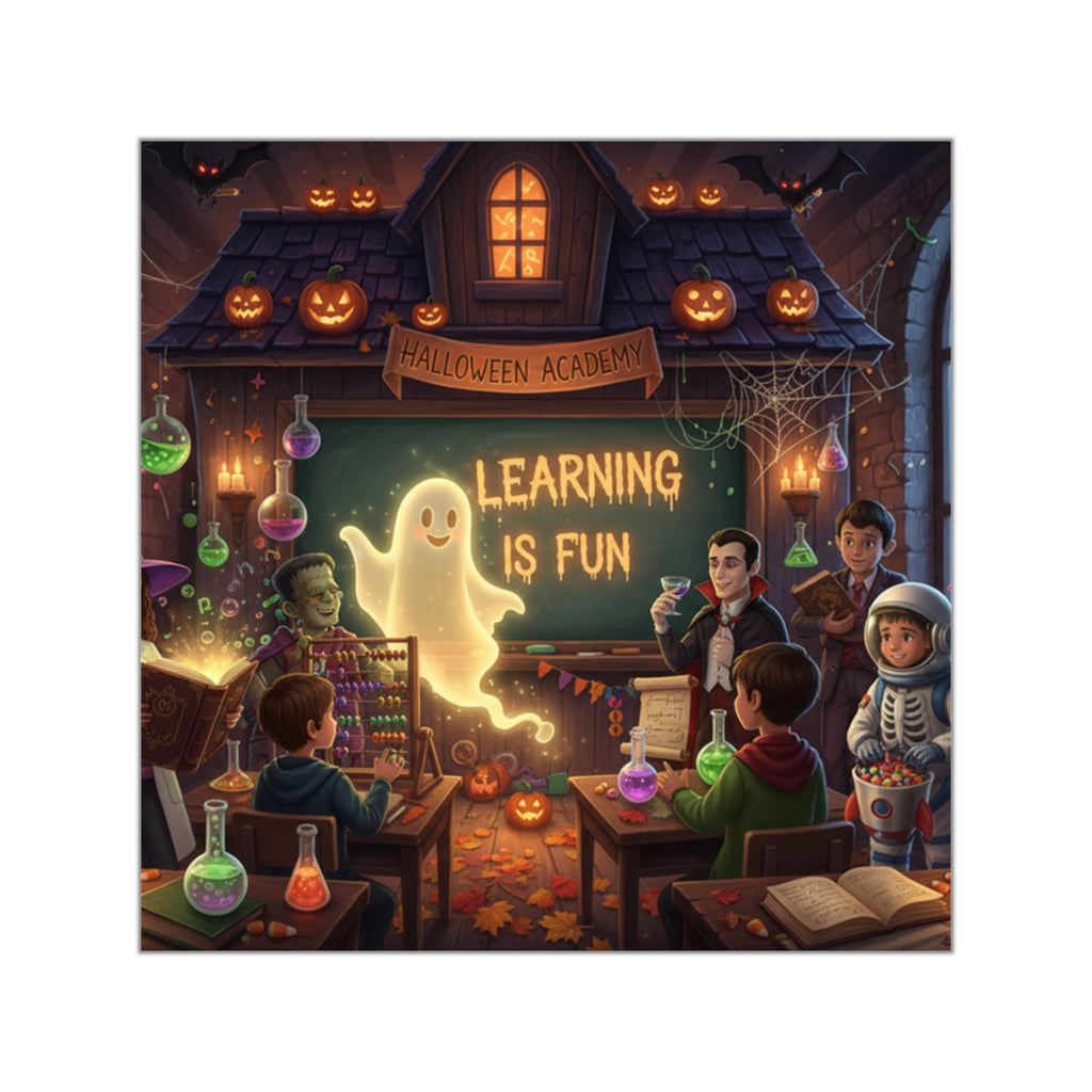 Halloween Classroom Sticker — "Learning Is Fun" Square Vinyl Sticker