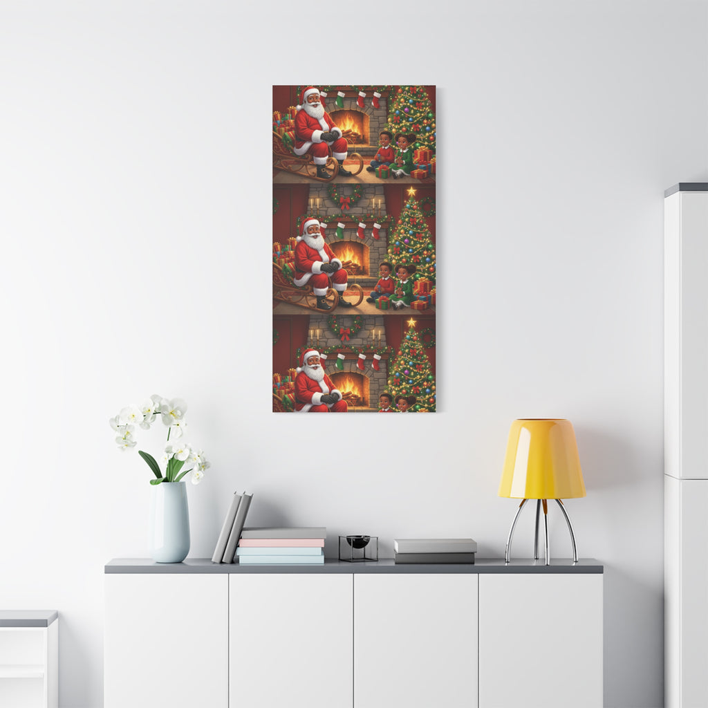 Christmas Santa Visit Canvas — Kids by the Fireplace Holiday Wall Art