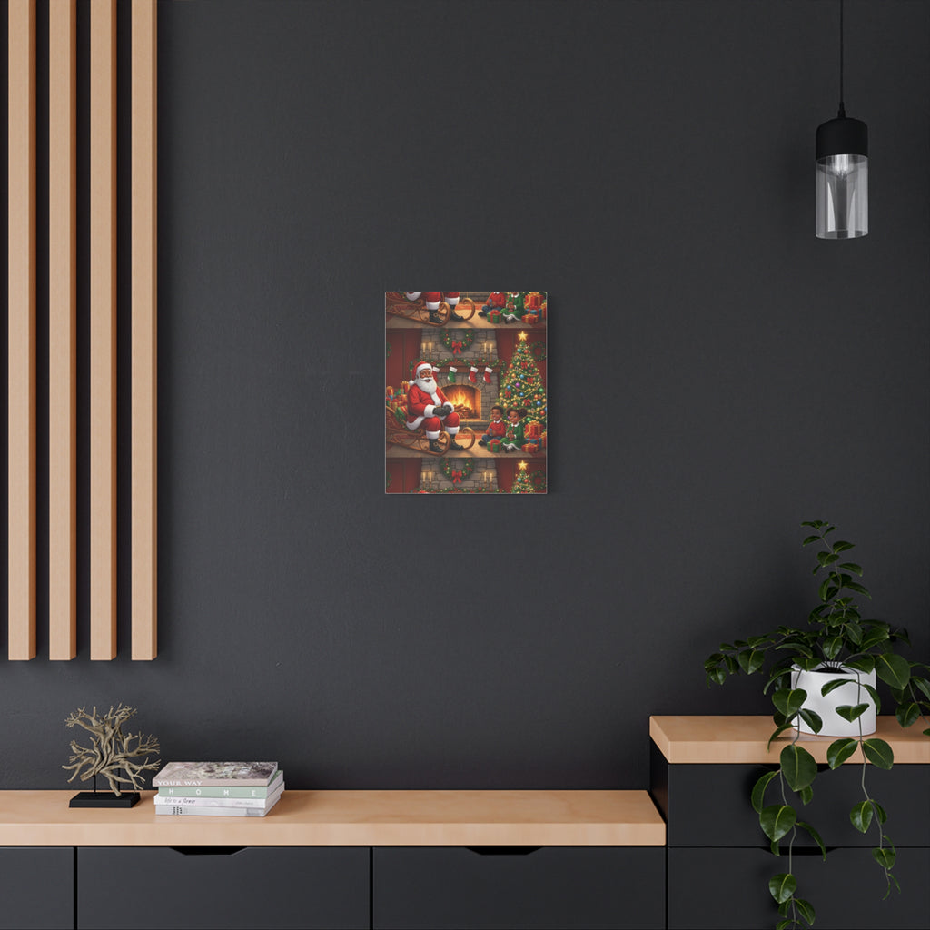 Christmas Santa Visit Canvas — Kids by the Fireplace Holiday Wall Art