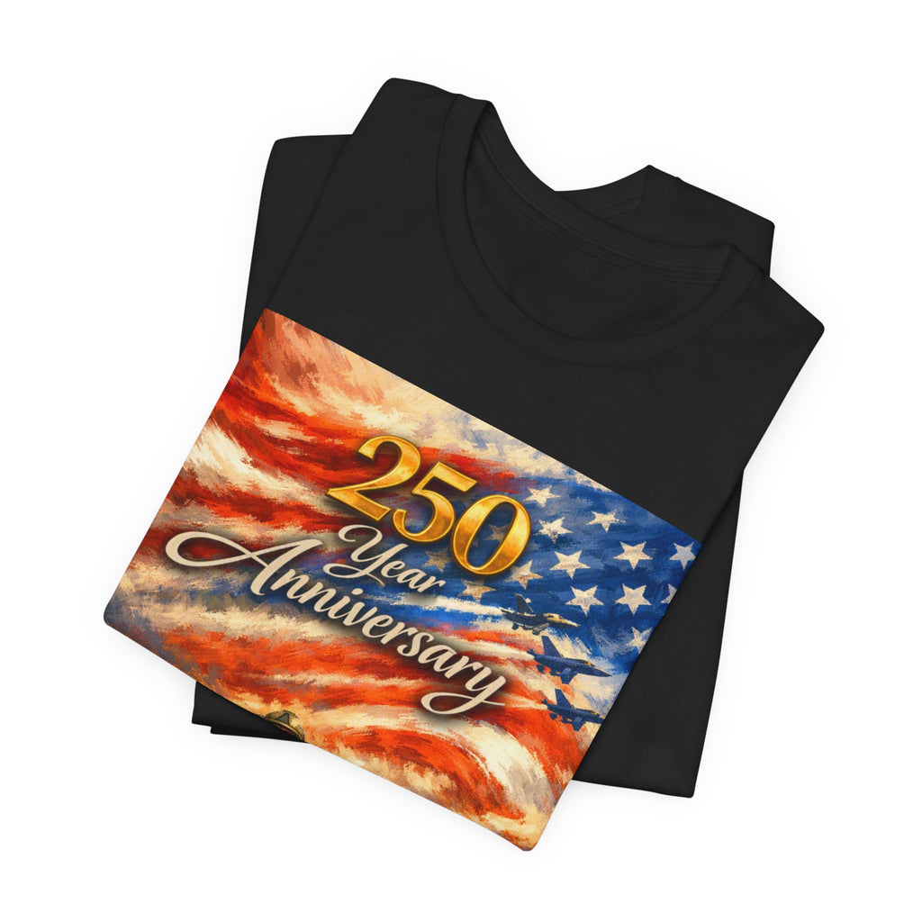 250 Year Anniversary Patriotic T-Shirt — American Flag & Soldiers Tribute