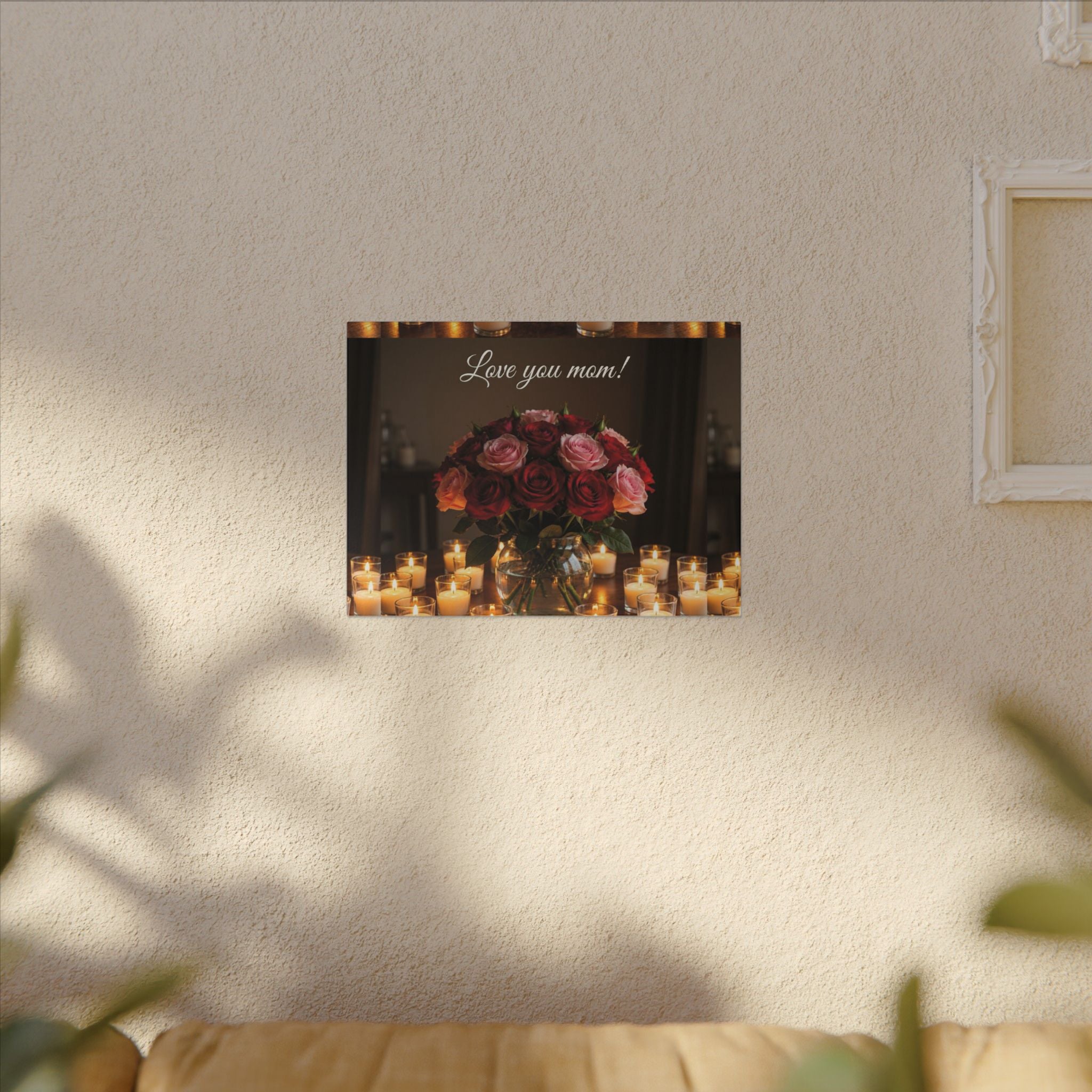 Love You Mom Floral Canvas Wall Art — Bouquet & Candles Mother's Day Gift