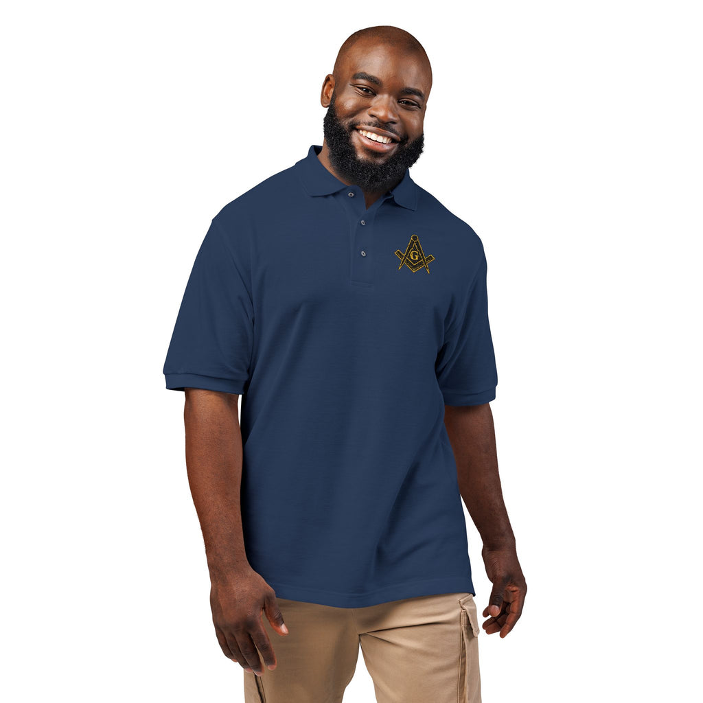 Masonic-Embroidered Gold Fleur-de-Lis Polo Shirt