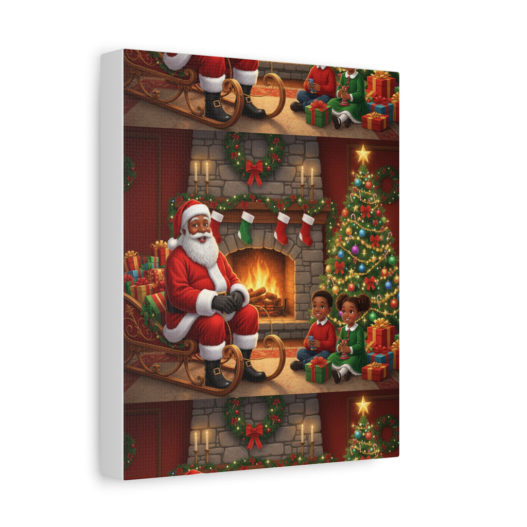 Christmas Santa Visit Canvas — Kids by the Fireplace Holiday Wall Art
