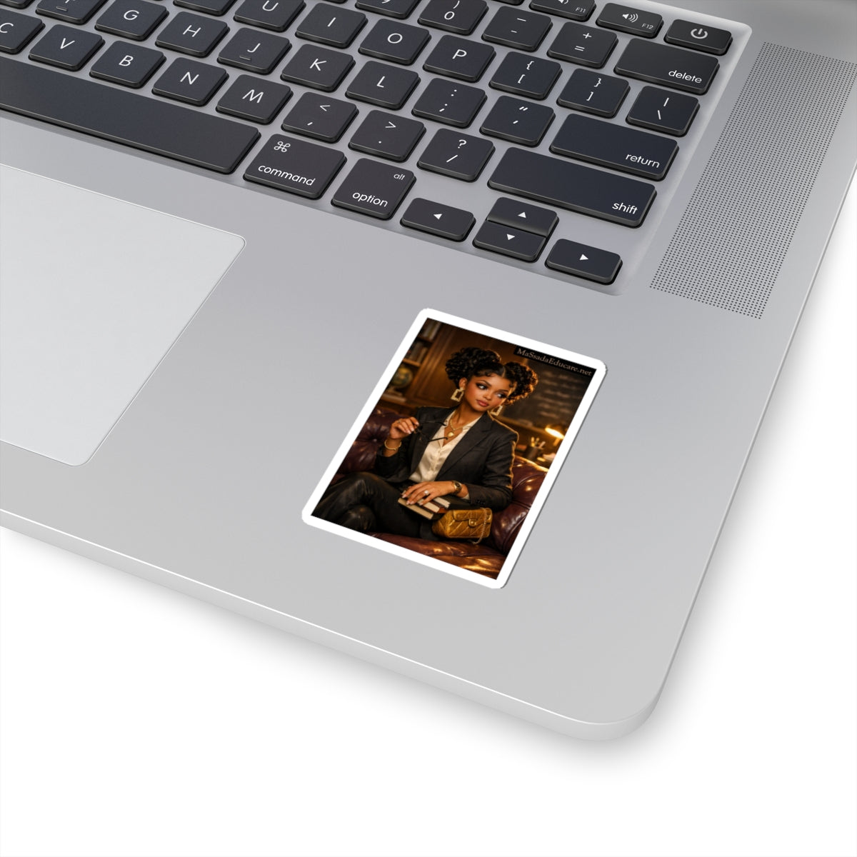 Kiss-Cut Sticker — Elegant Black Woman Scholar Portrait (Vintage Library Vibe)