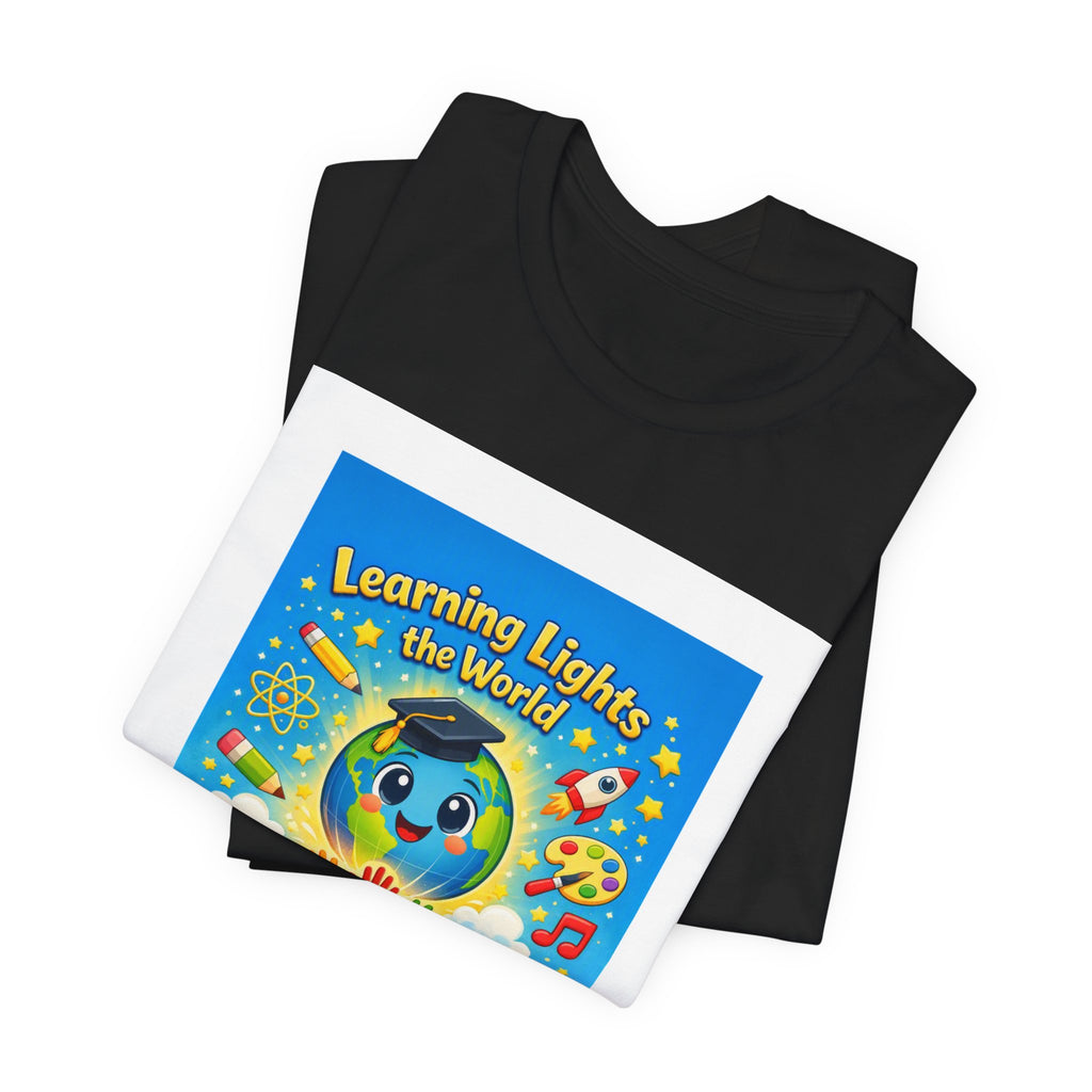 Kids Learning Tee — "Learning Lights the World" Educational Graphic T-Shirt