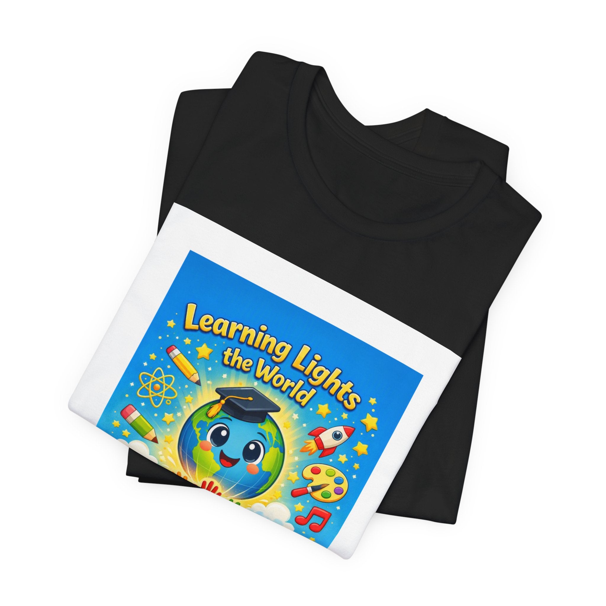 Kids Learning Tee — "Learning Lights the World" Educational Graphic T-Shirt