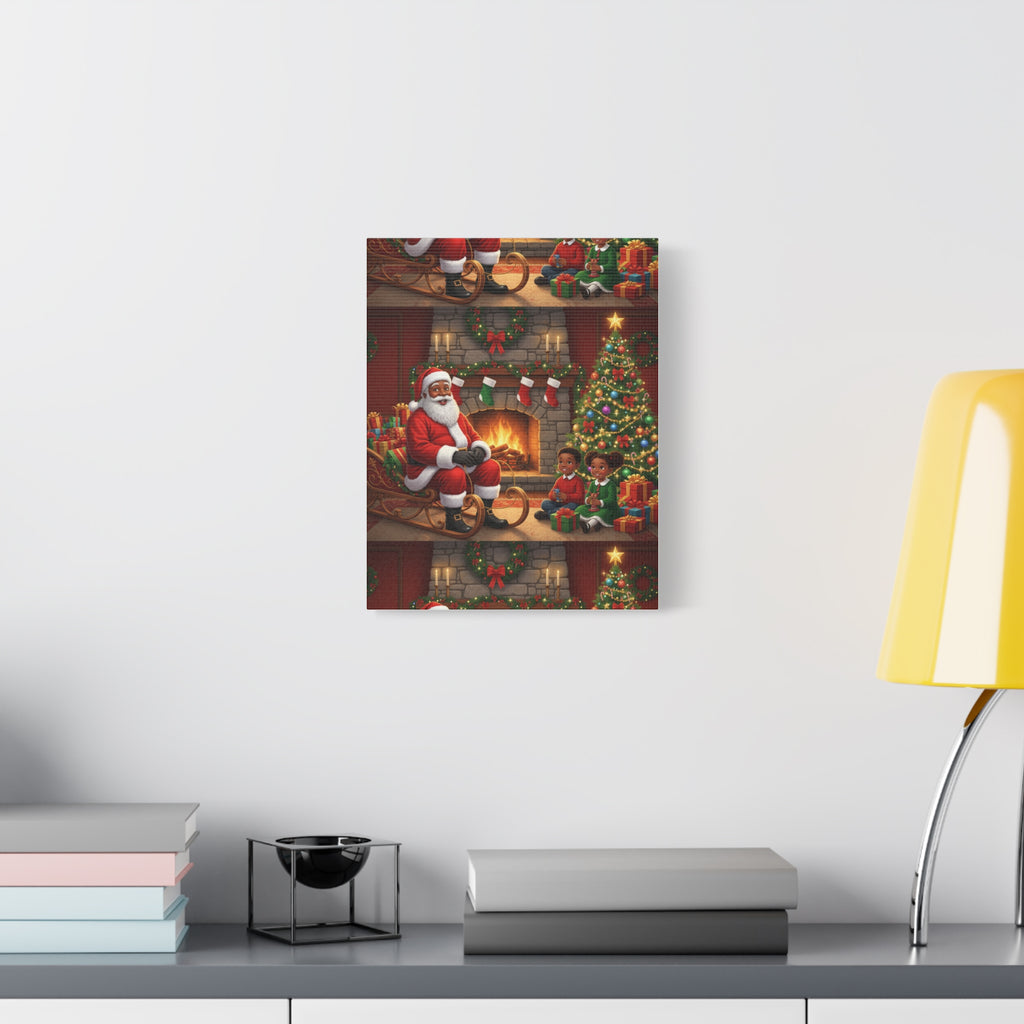 Christmas Santa Visit Canvas — Kids by the Fireplace Holiday Wall Art