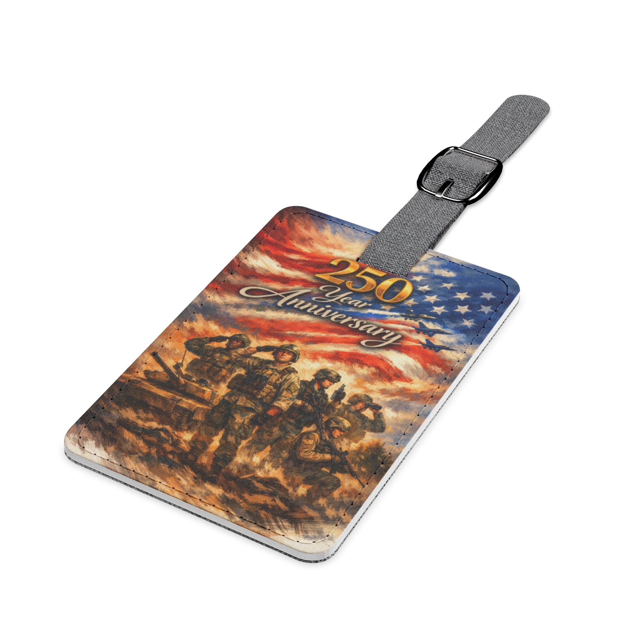 250th Anniversary Patriotic Luggage Tag — American Flag & Soldiers Rectangle