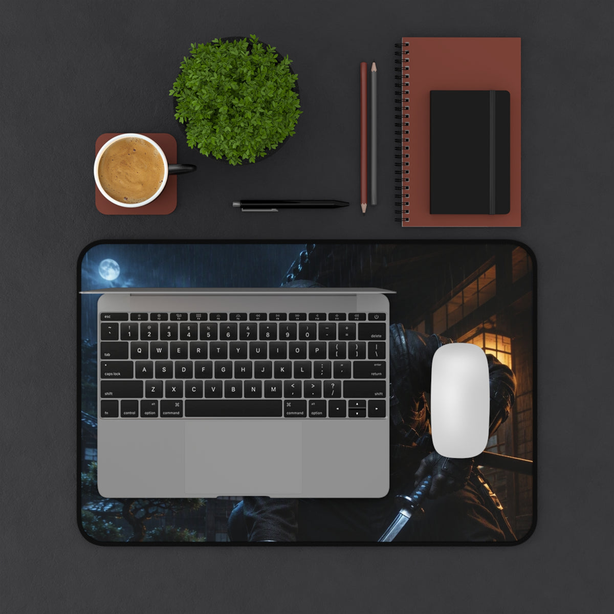 Ninja Nightscape Desk Mat — Stealth Samurai Gaming Mouse Pad
