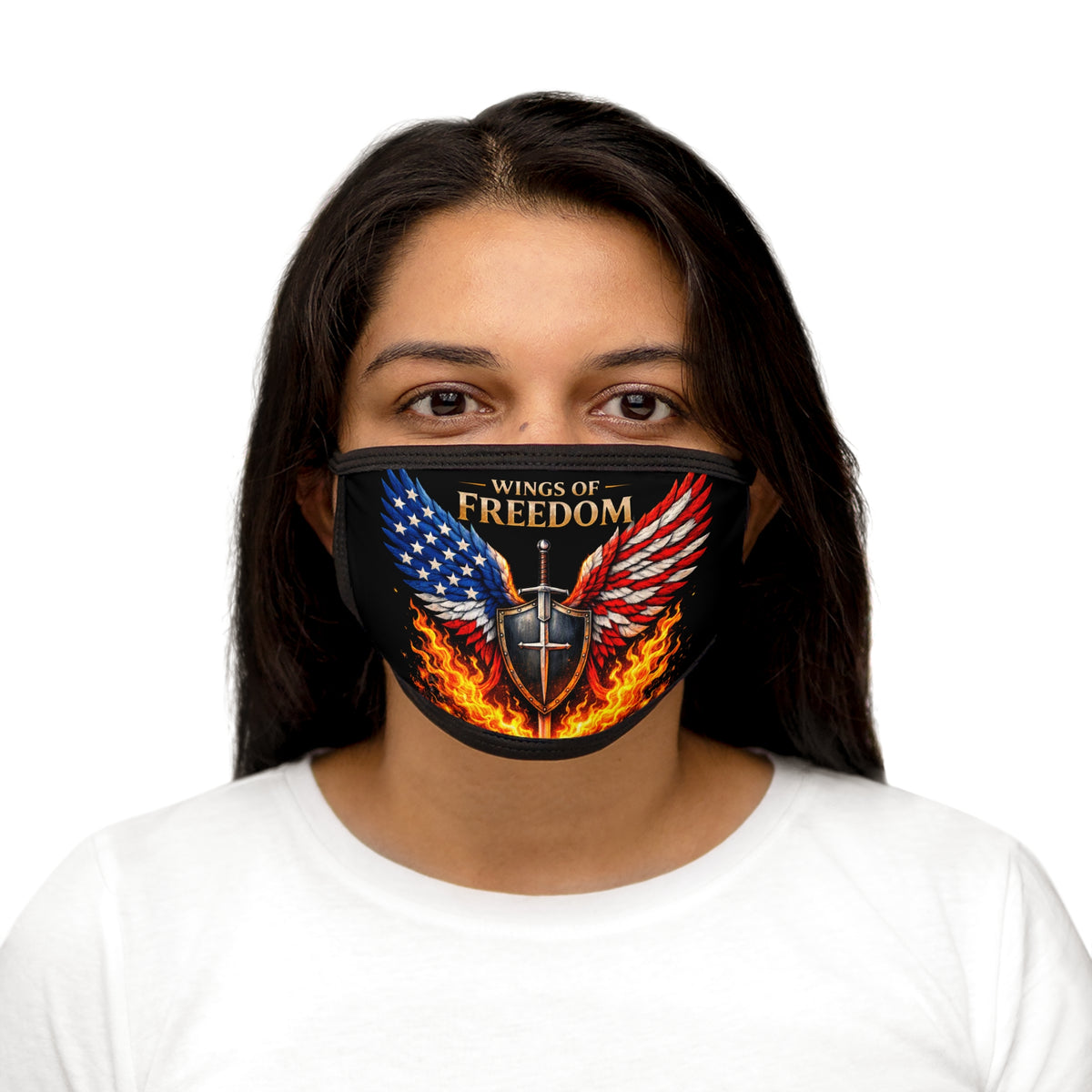 Wings of Freedom Face Mask — American Flag Wings, Shield & Flame Protective Mask