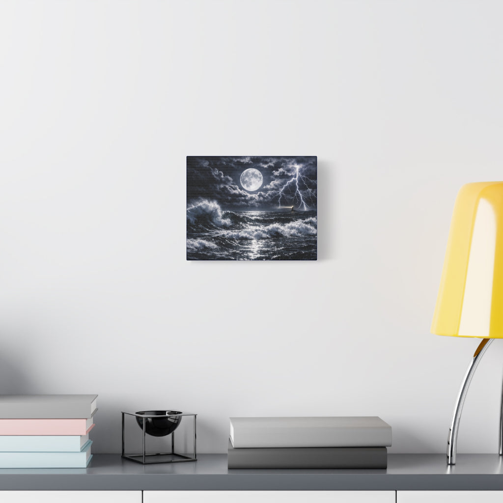 Stormy Moonlit Ocean Canvas Print — Dramatic Lighthouse Wall Art