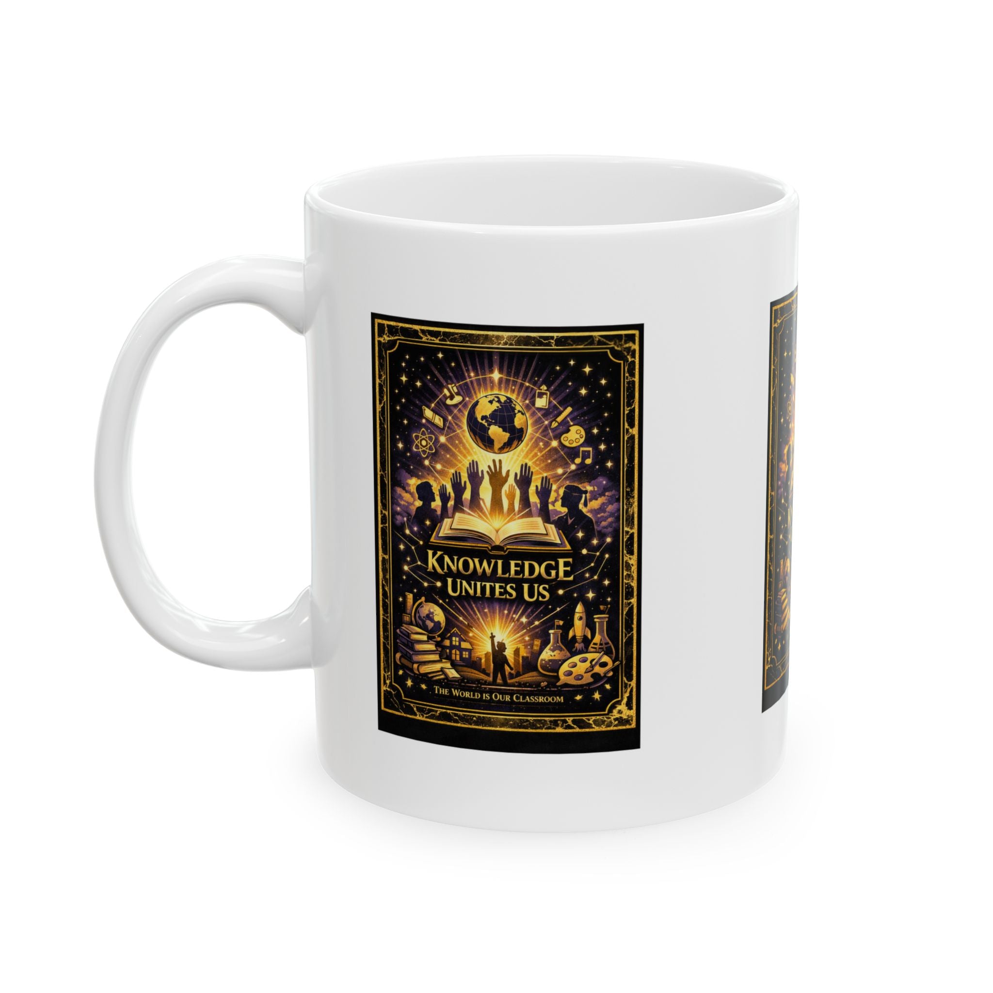 Knowledge Unites Us Ceramic Mug — Inspirational Unity & Education Coffee Cup (11oz / 15oz)