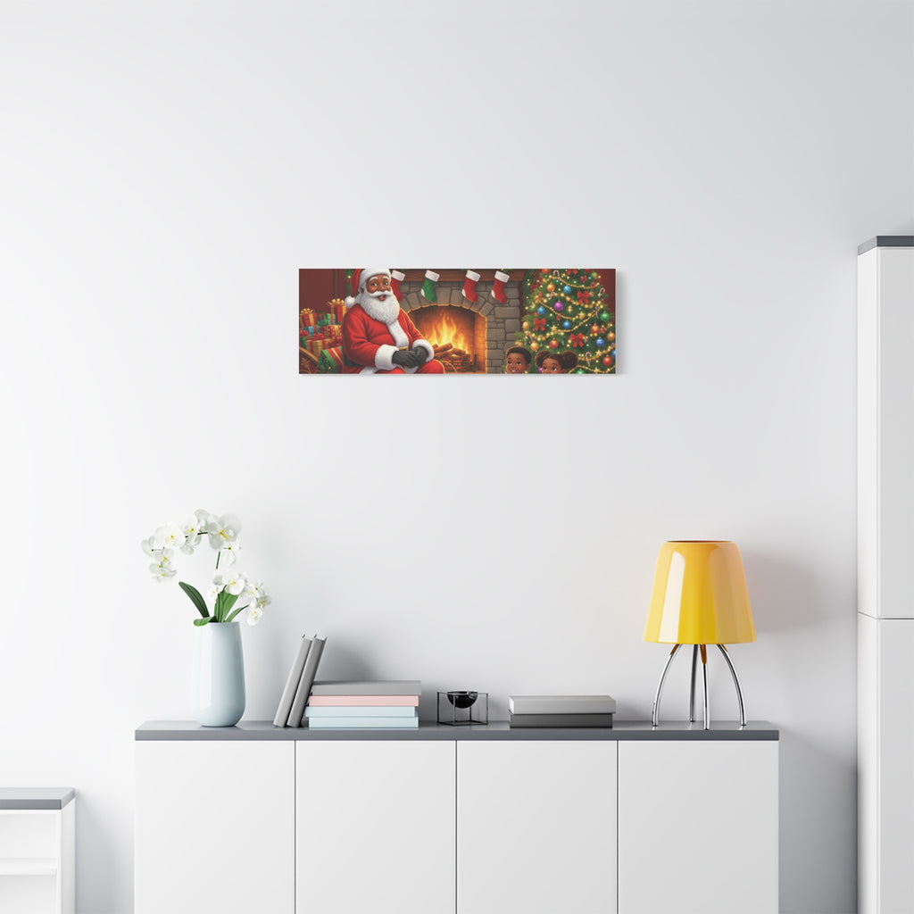Christmas Santa Visit Canvas — Kids by the Fireplace Holiday Wall Art