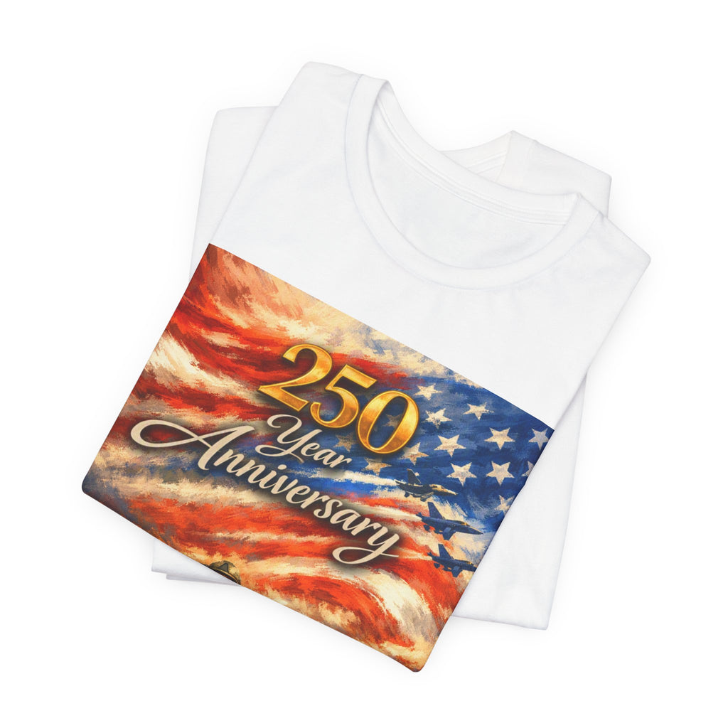 250 Year Anniversary Patriotic T-Shirt — American Flag & Soldiers Tribute