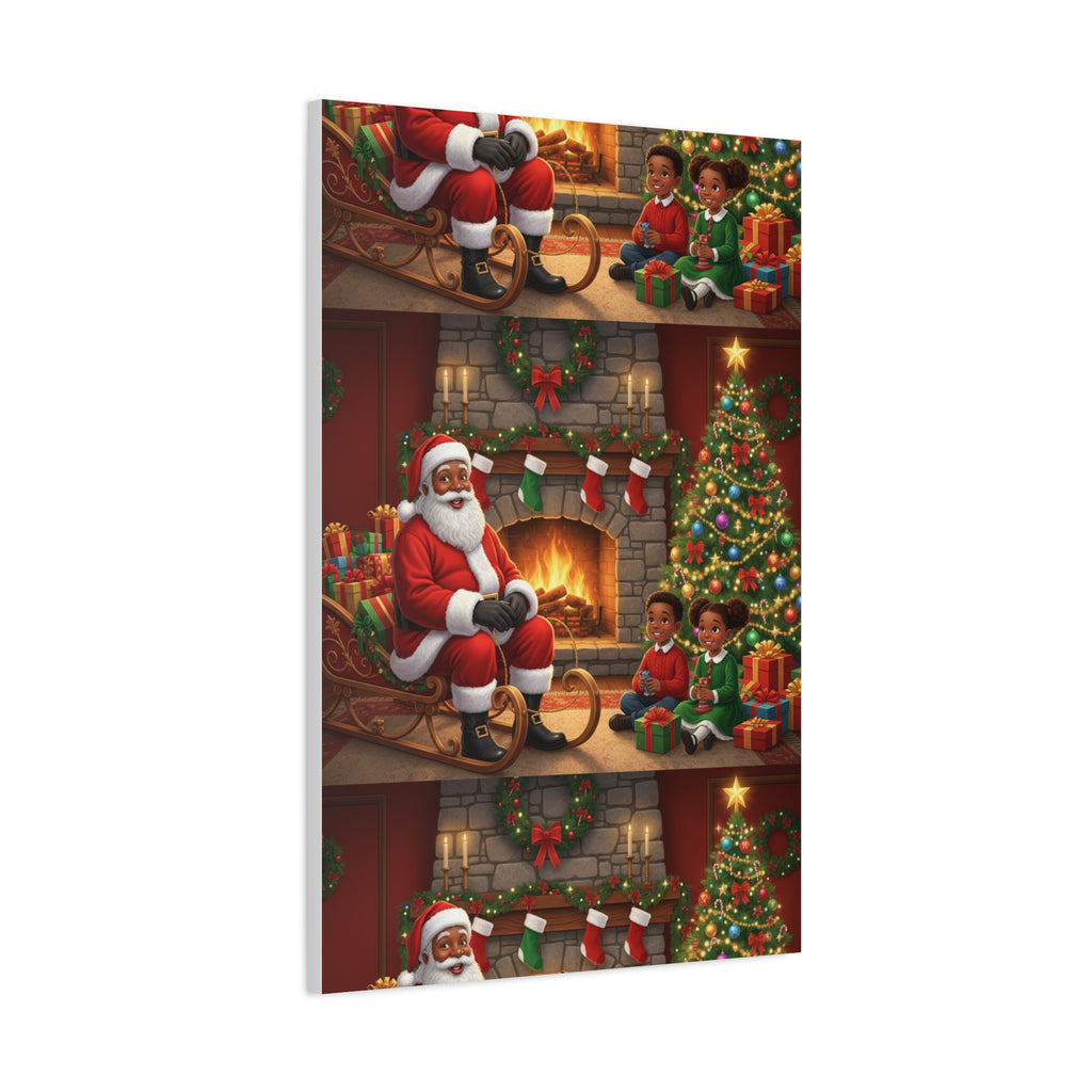 Christmas Santa Visit Canvas — Kids by the Fireplace Holiday Wall Art