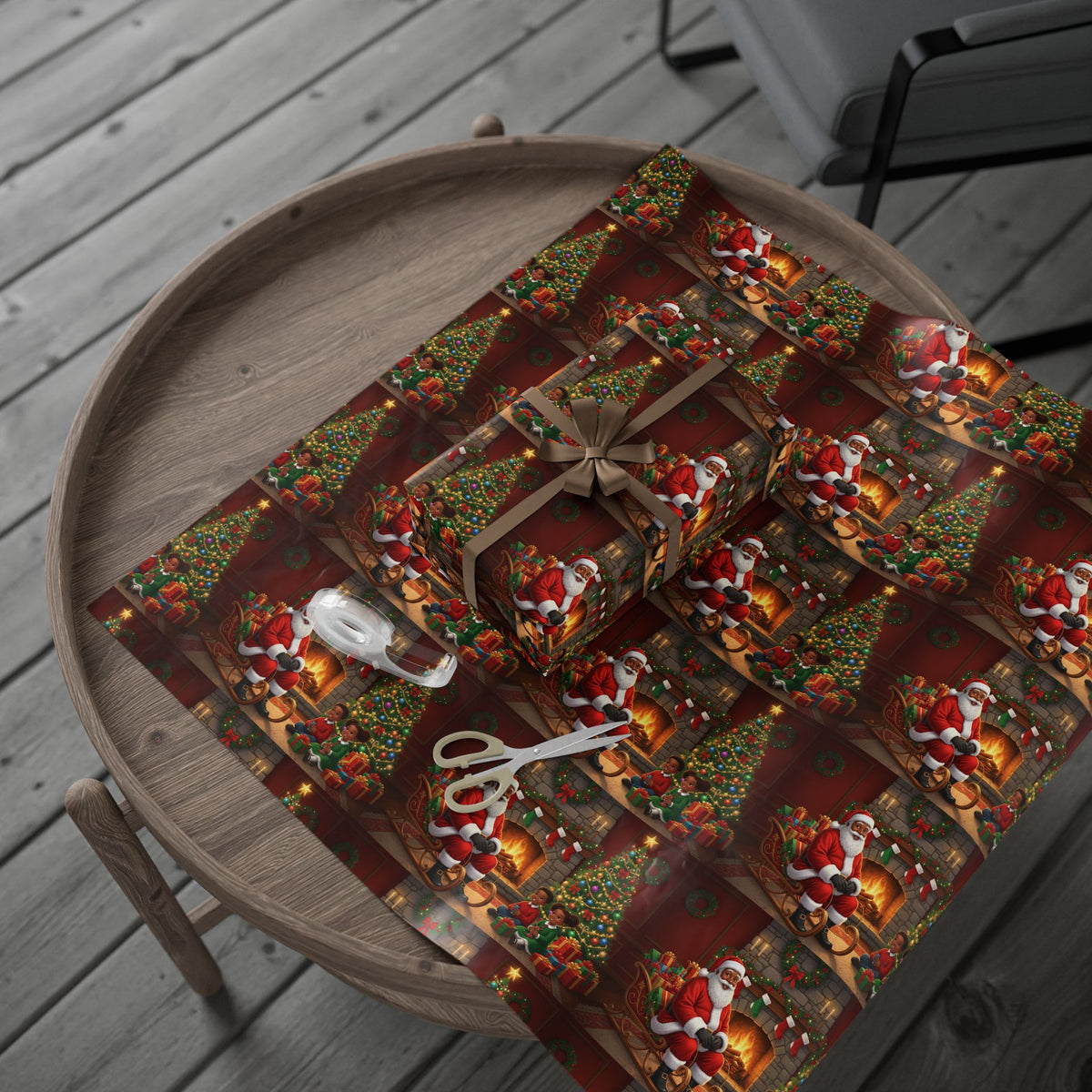 Christmas Santa Fireplace Wrapping Paper – Festive Gift Wrap Roll