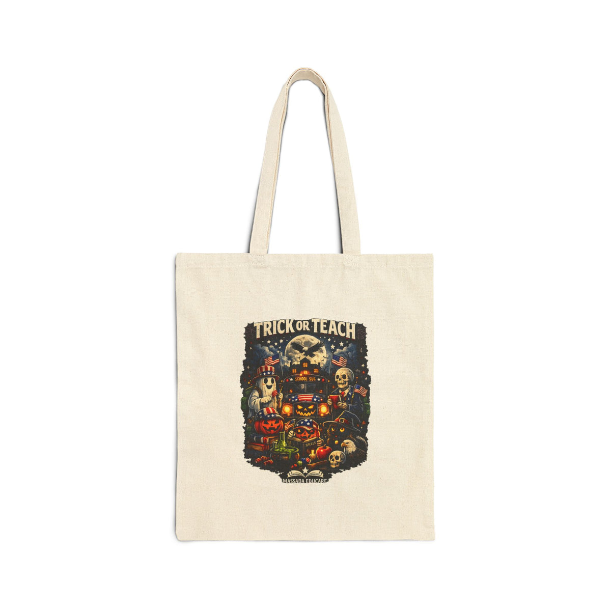 Trick or Teach Halloween Canvas Tote — Vintage Pumpkin & Kids Spooky Market Bag