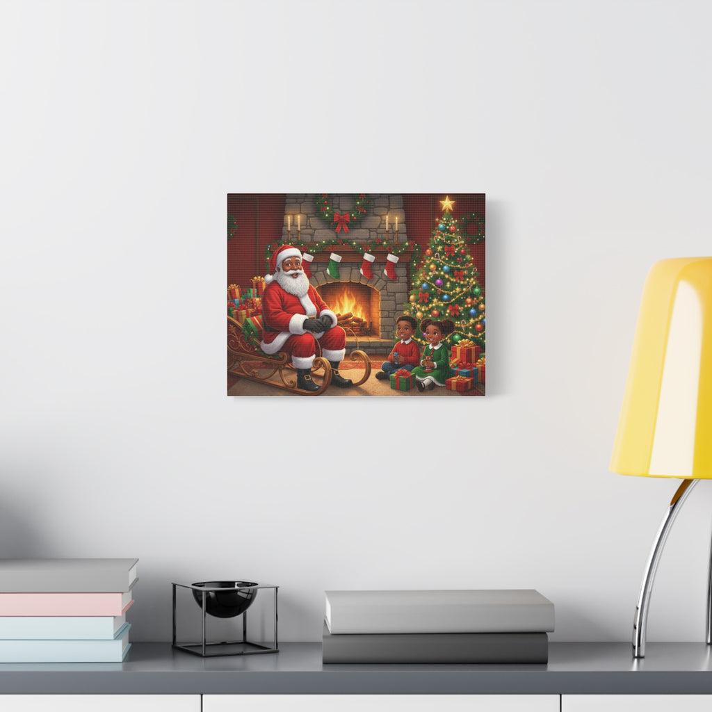 Christmas Santa Visit Canvas — Kids by the Fireplace Holiday Wall Art