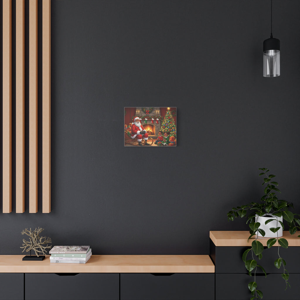 Christmas Santa Visit Canvas — Kids by the Fireplace Holiday Wall Art