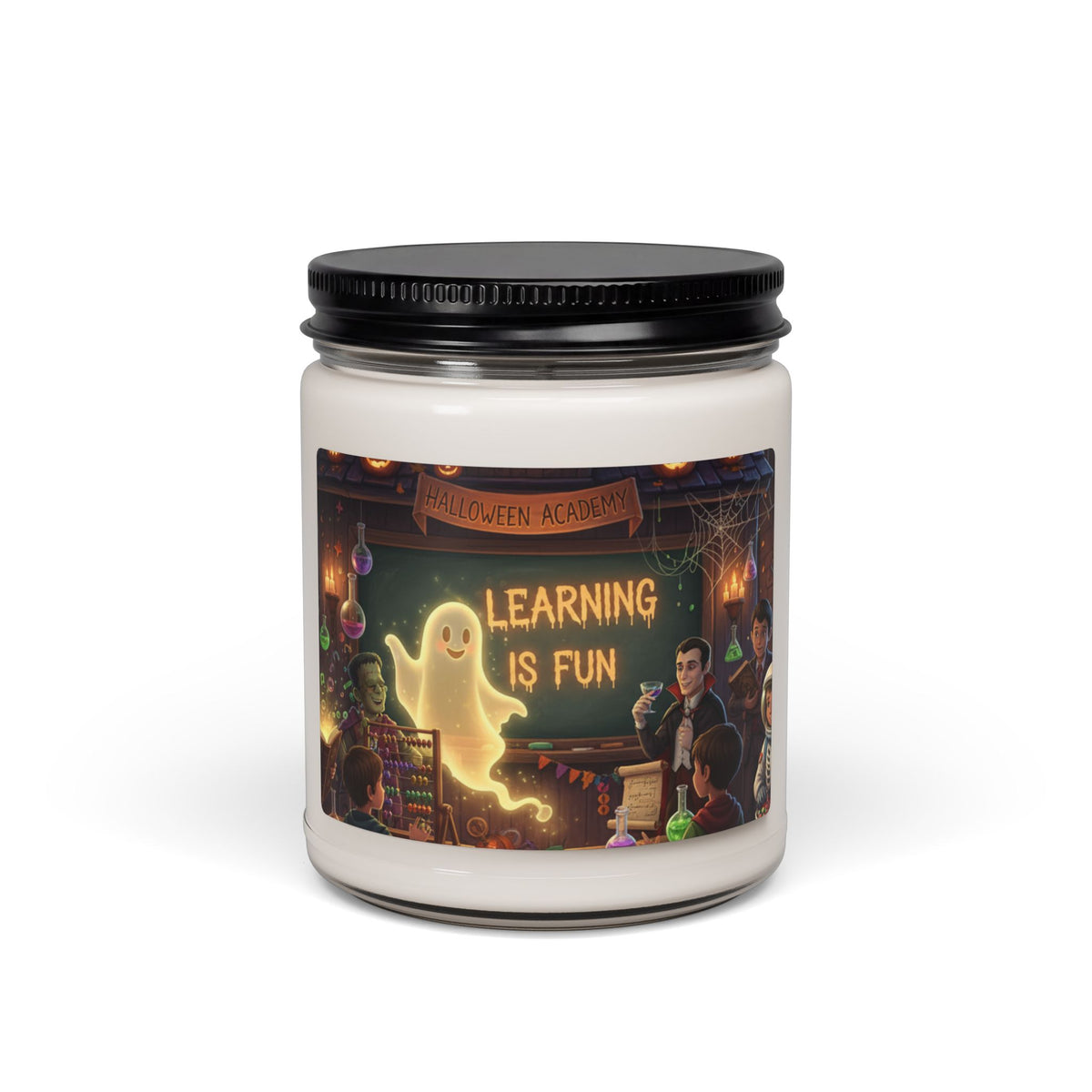 Scented Soy Candle — "Learning Is Fun" Spooky Classroom Design (9 oz)