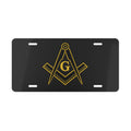 Masonic Square & Compass Vanity License Plate — Gold Emblem on Black