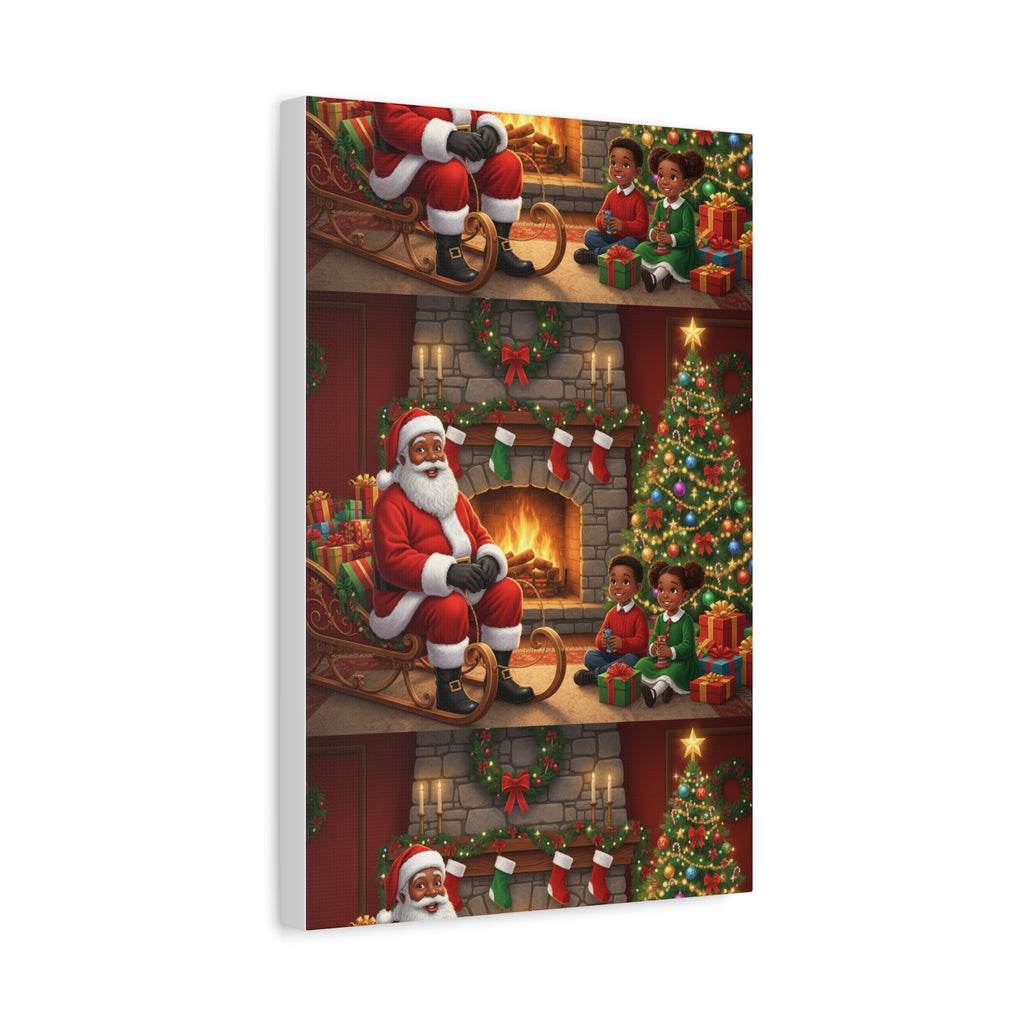 Christmas Santa Visit Canvas — Kids by the Fireplace Holiday Wall Art