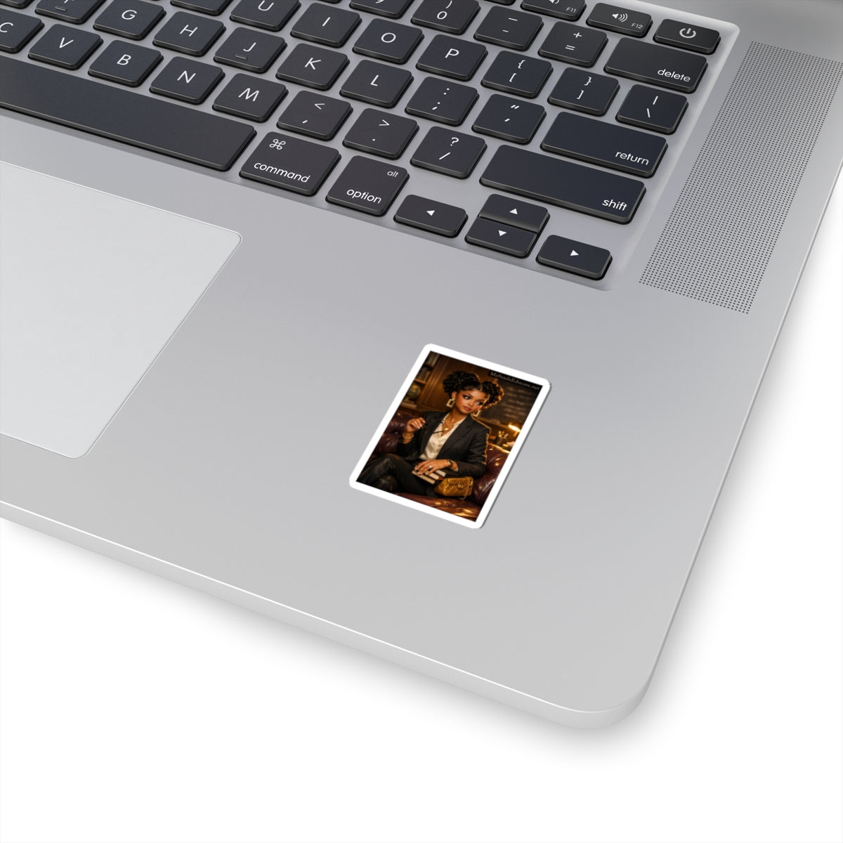 Kiss-Cut Sticker — Elegant Black Woman Scholar Portrait (Vintage Library Vibe)