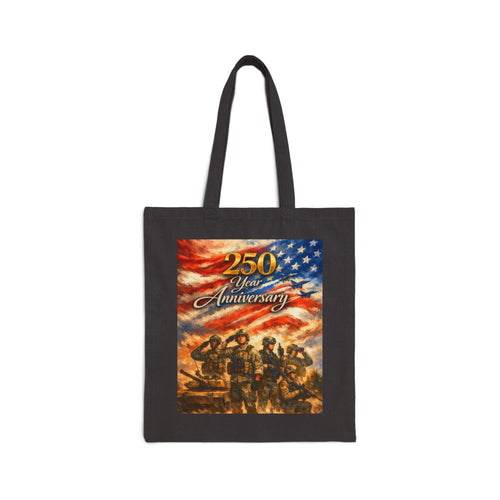 250th Anniversary Patriotic Tote Bag — American Flag & Revolutionary Soldiers Canvas Tote
