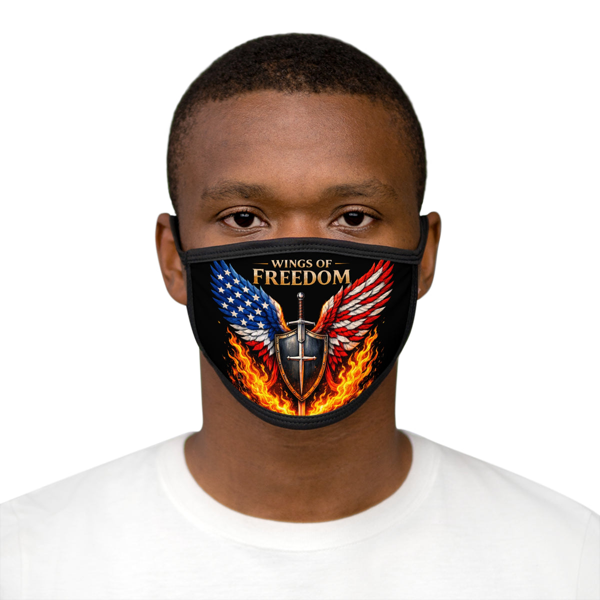Wings of Freedom Face Mask — American Flag Wings, Shield & Flame Protective Mask