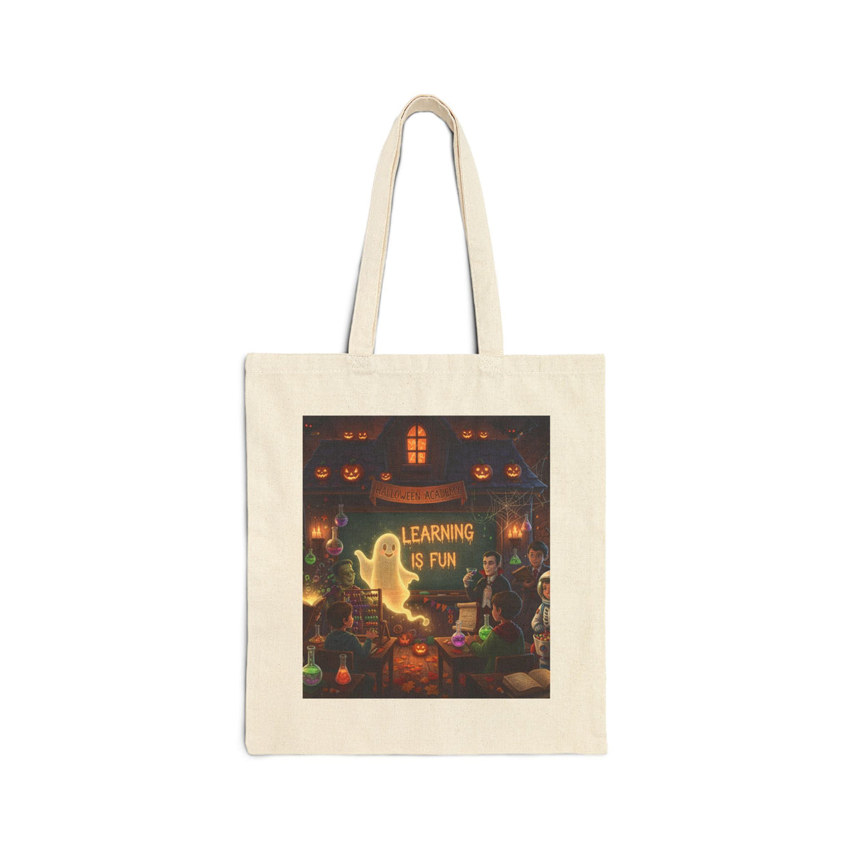 Tote Bag — 'Learning Is Fun' Halloween Classroom Cotton Canvas Tote