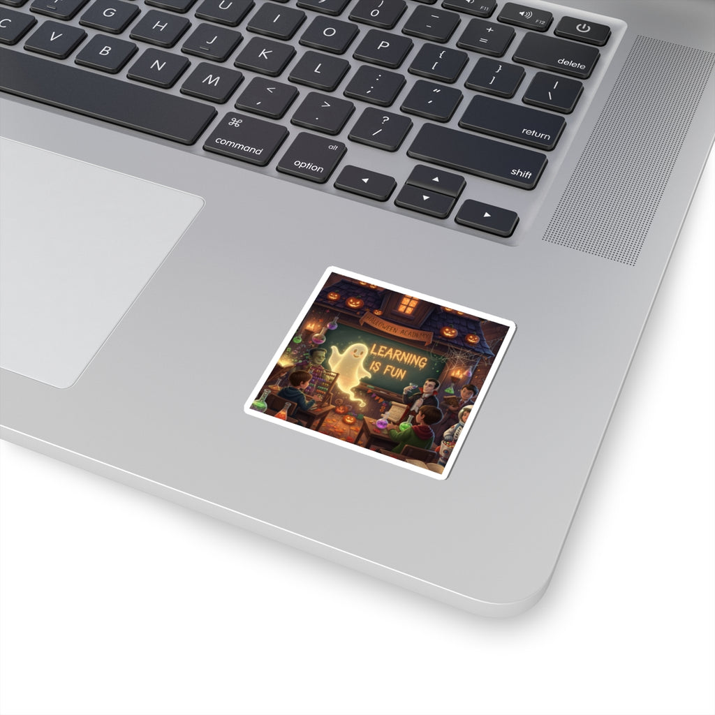 Halloween Classroom Sticker — “Learning Is Fun” Ghost Kiss-Cut Sticker