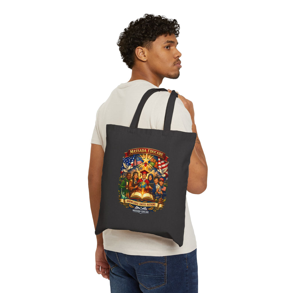 Patriotic Family Graphic Tote Bag – "America United" Cotton Canvas Shopper