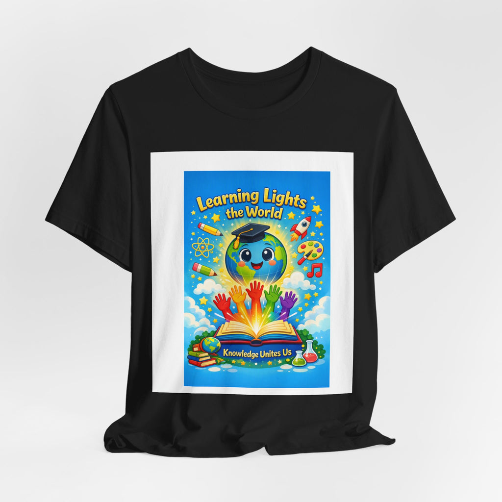 Kids Learning Tee — "Learning Lights the World" Educational Graphic T-Shirt
