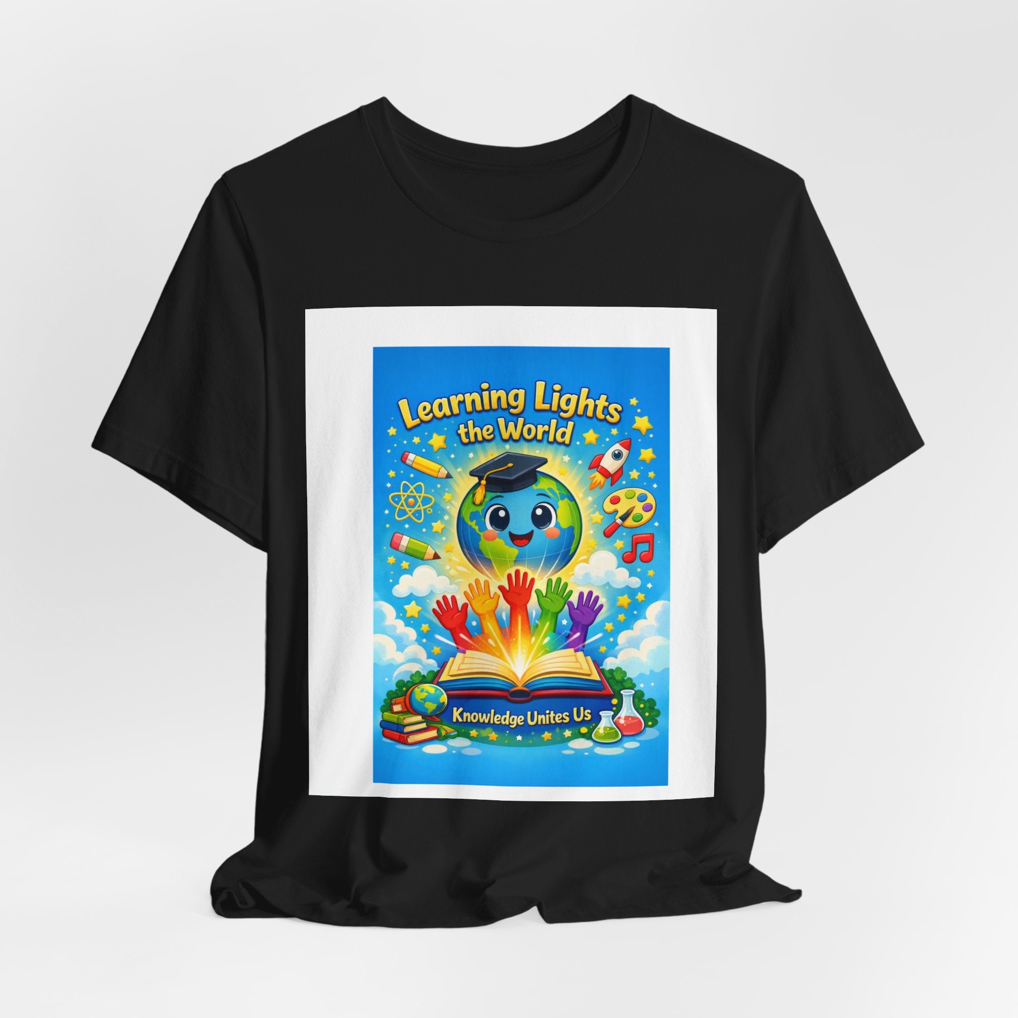 Kids Learning Tee — "Learning Lights the World" Educational Graphic T-Shirt
