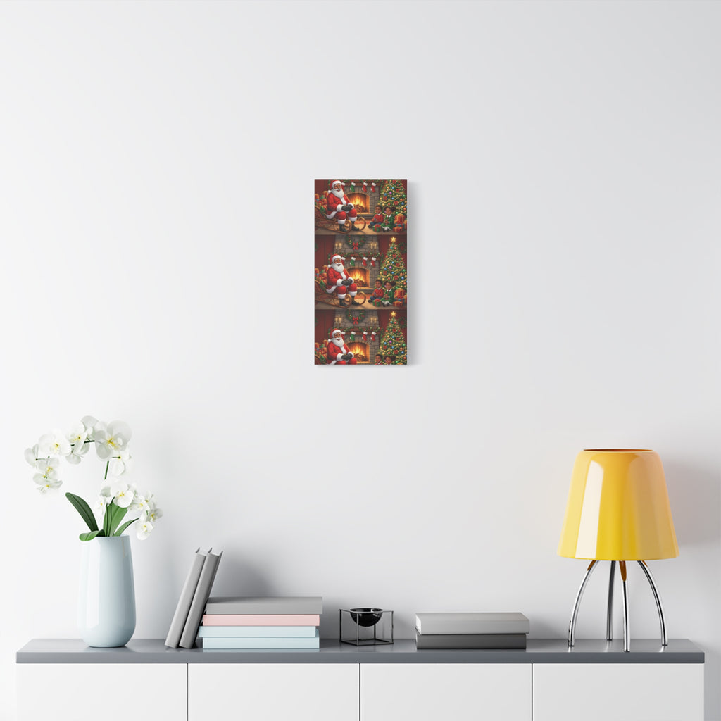 Christmas Santa Visit Canvas — Kids by the Fireplace Holiday Wall Art