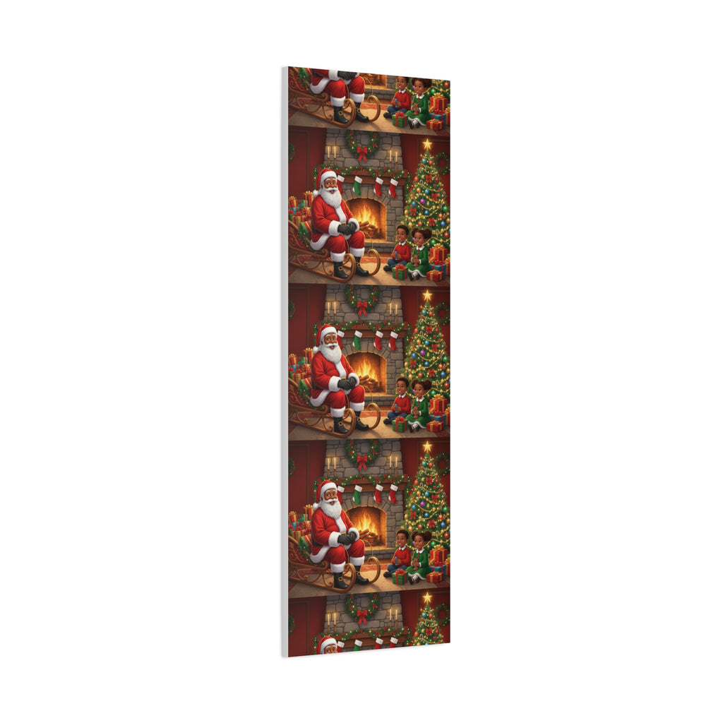 Christmas Santa Visit Canvas — Kids by the Fireplace Holiday Wall Art