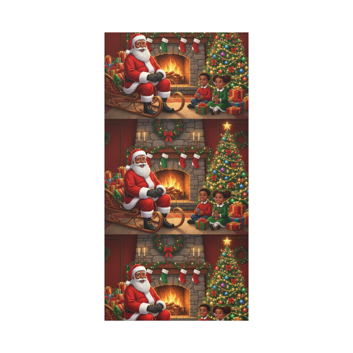 Christmas Santa Visit Canvas — Kids by the Fireplace Holiday Wall Art