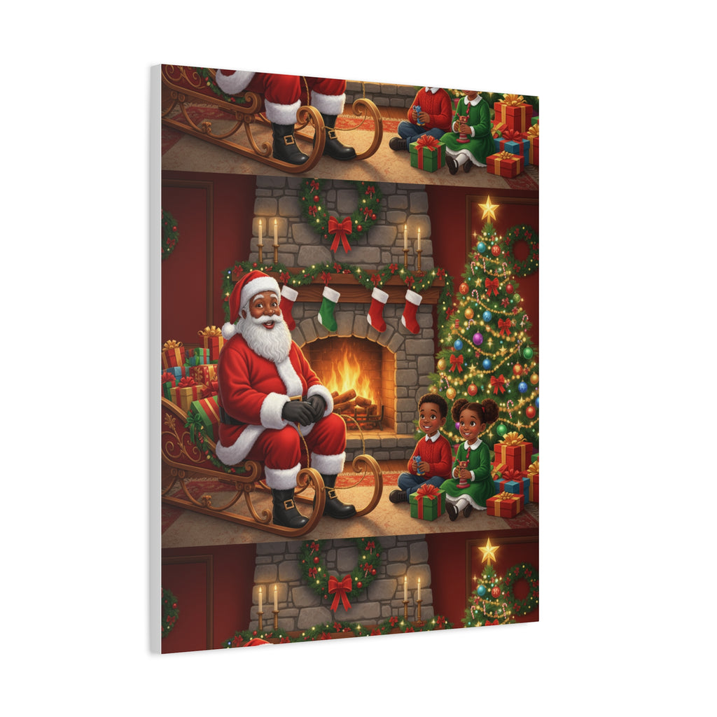 Christmas Santa Visit Canvas — Kids by the Fireplace Holiday Wall Art
