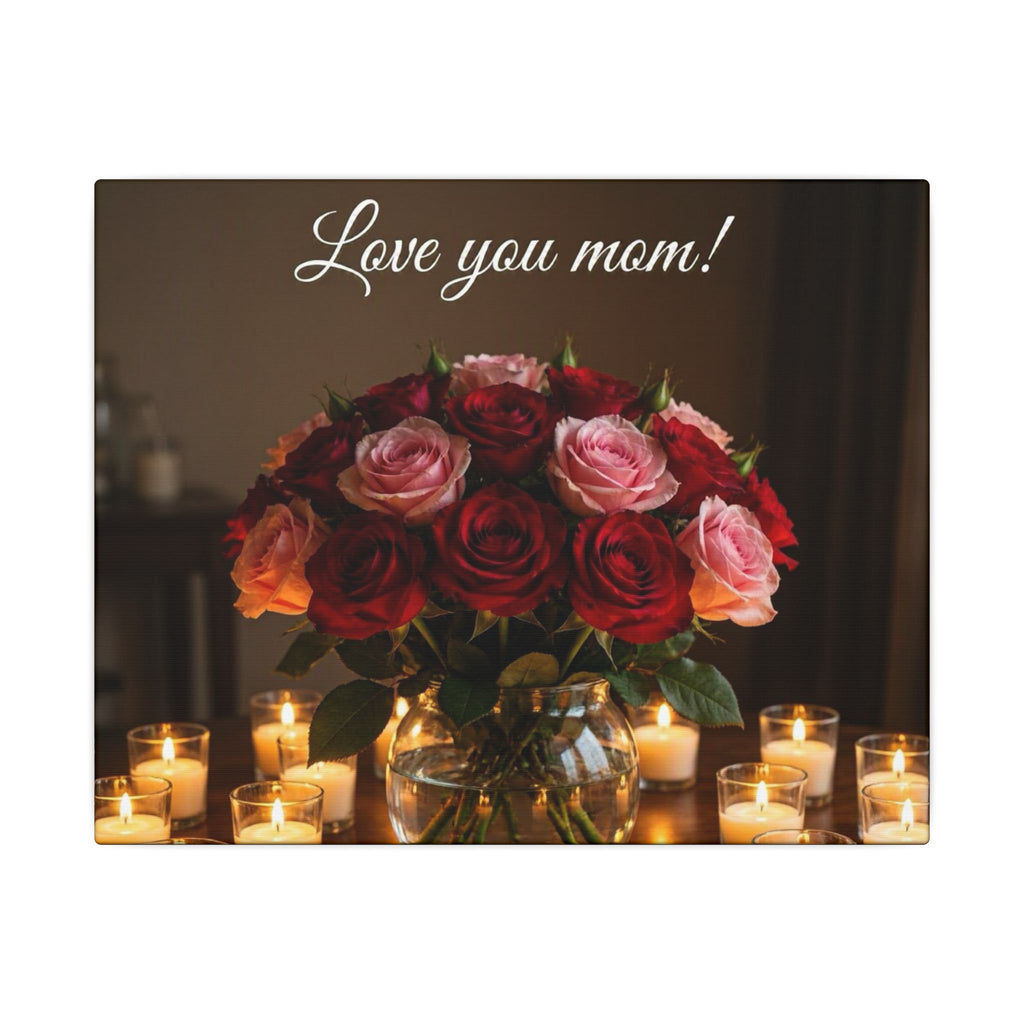 Love You Mom Floral Canvas Wall Art — Bouquet & Candles Mother's Day Gift