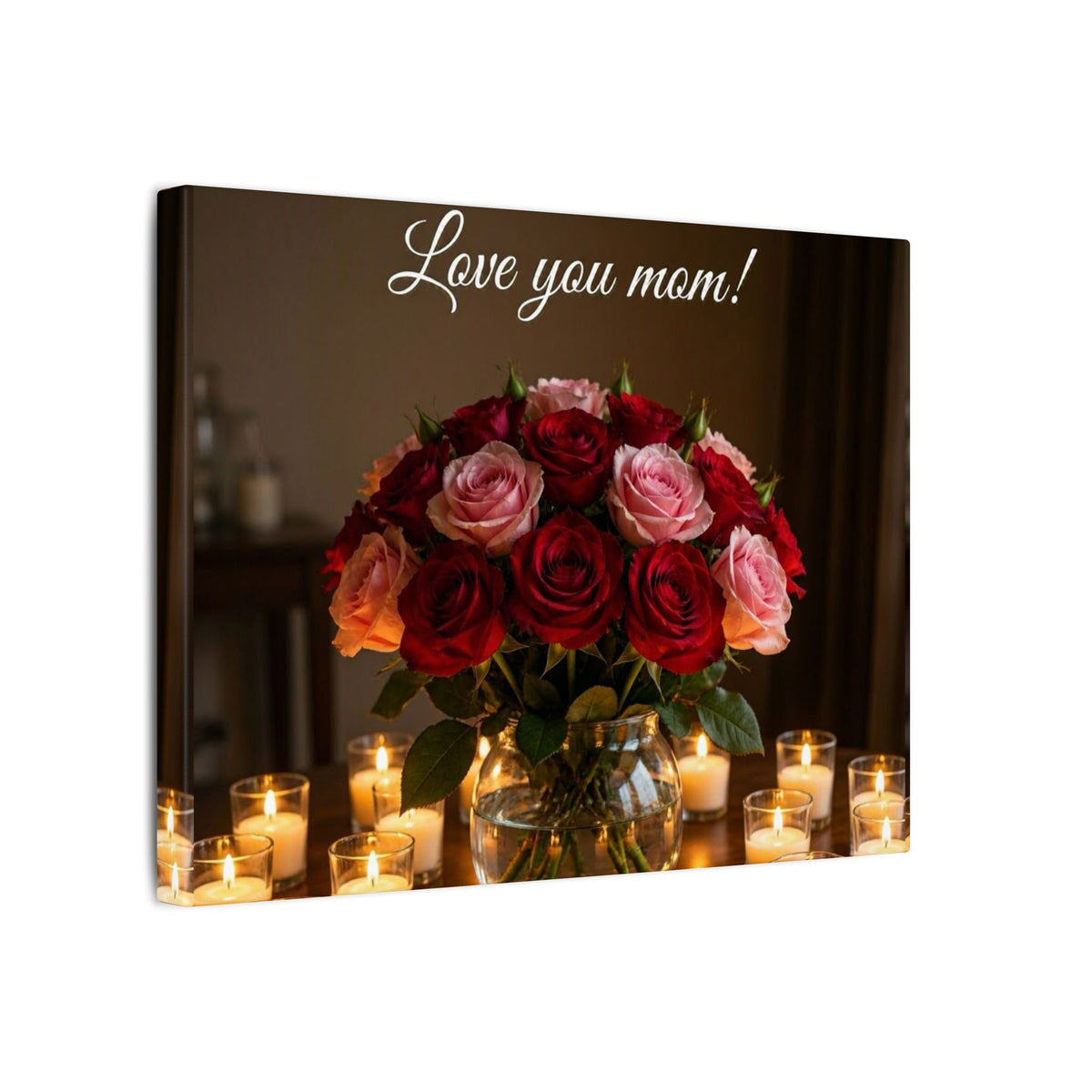 Love You Mom Floral Canvas Wall Art — Bouquet & Candles Mother's Day Gift