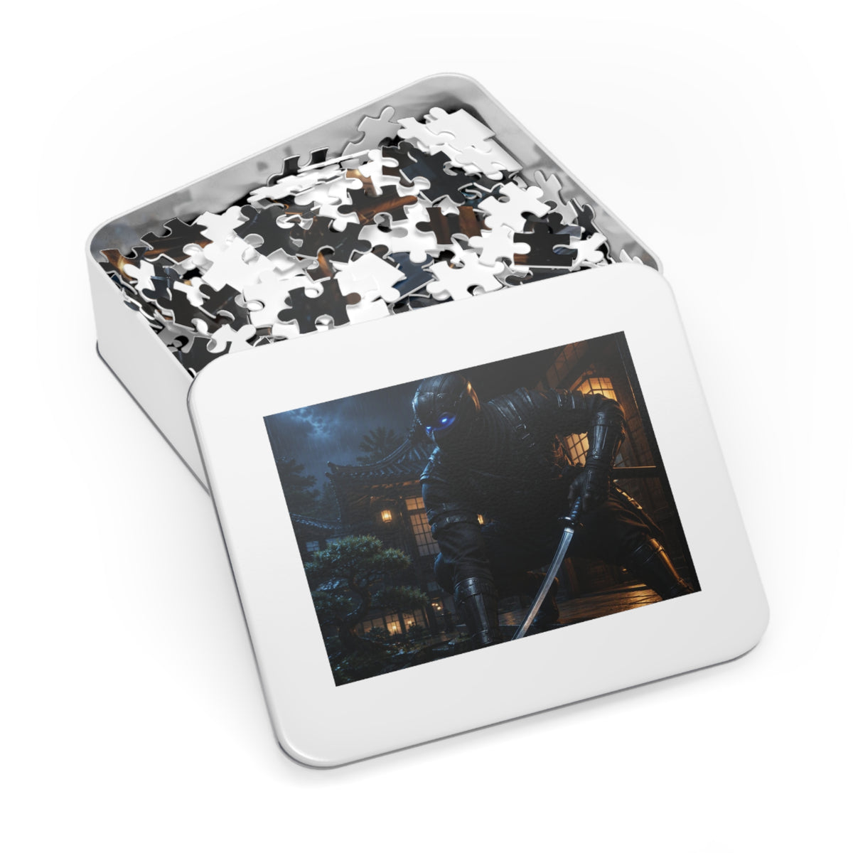 Ninja Night 500-Piece Jigsaw Puzzle with Tin — Stealth Samurai Sword Scene