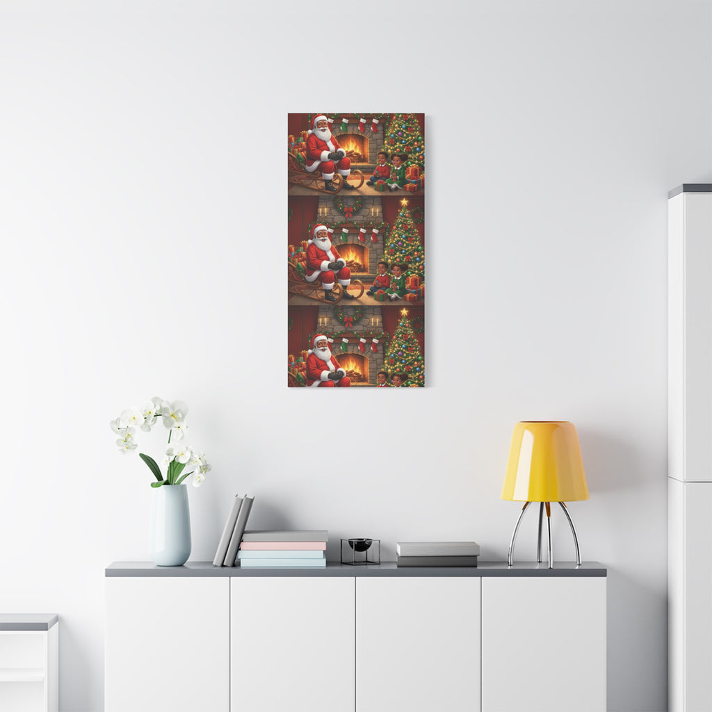 Christmas Santa Visit Canvas — Kids by the Fireplace Holiday Wall Art