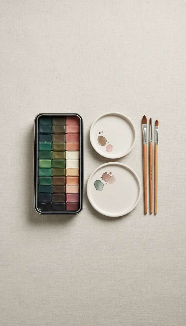 Watercolor Set with Ceramic Palette