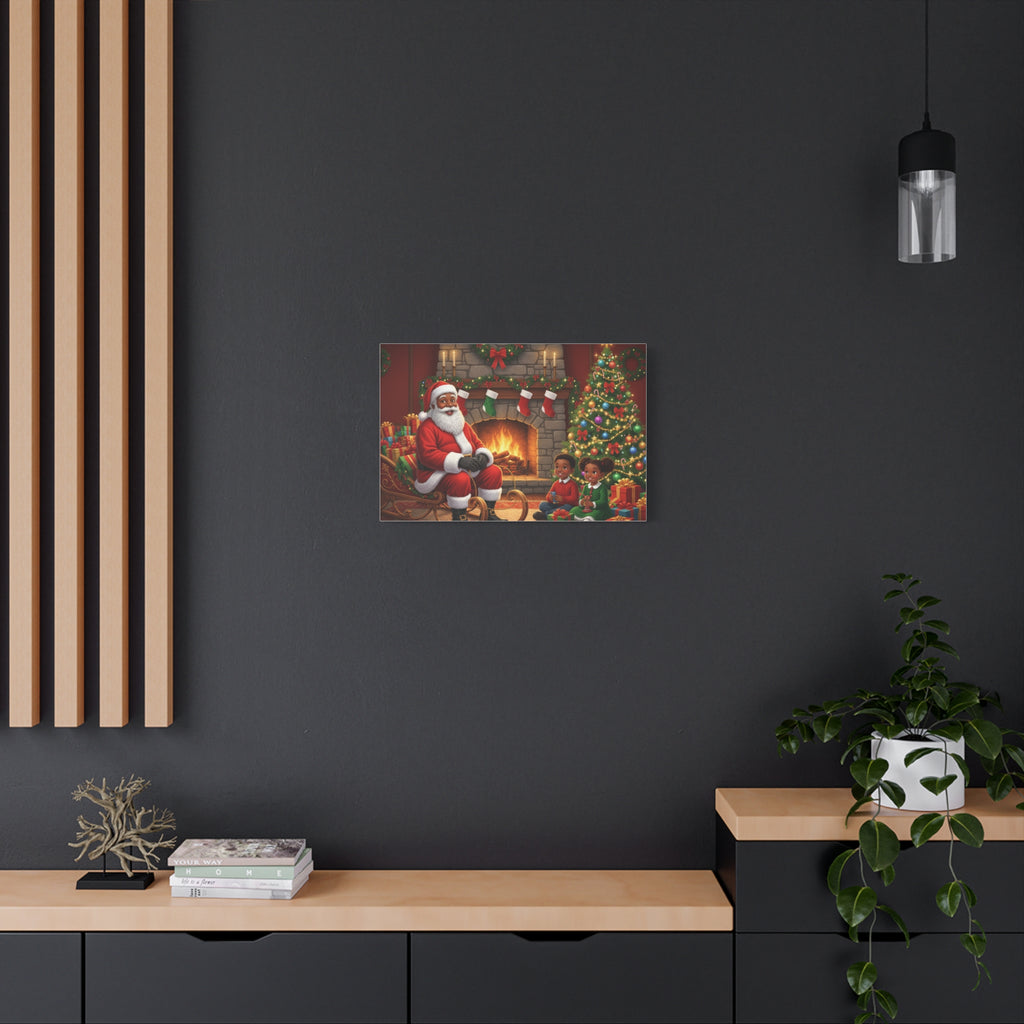 Christmas Santa Visit Canvas — Kids by the Fireplace Holiday Wall Art