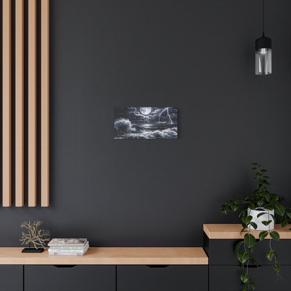 Stormy Moonlit Ocean Canvas Print — Dramatic Lighthouse Wall Art
