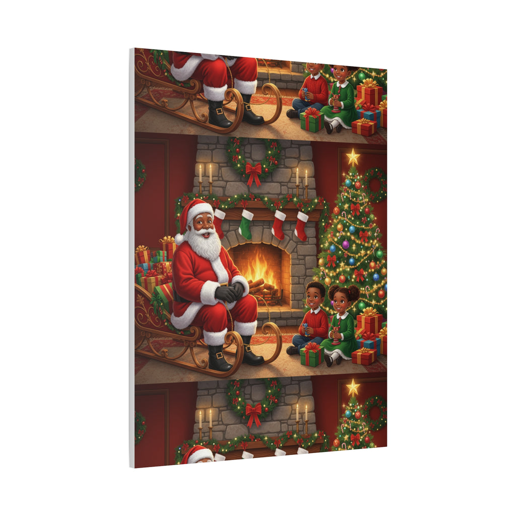 Christmas Santa Visit Canvas — Kids by the Fireplace Holiday Wall Art